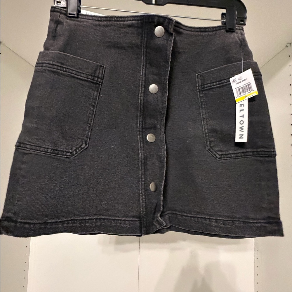 Tinseltown Charcoal Button-Front Mini Skirt